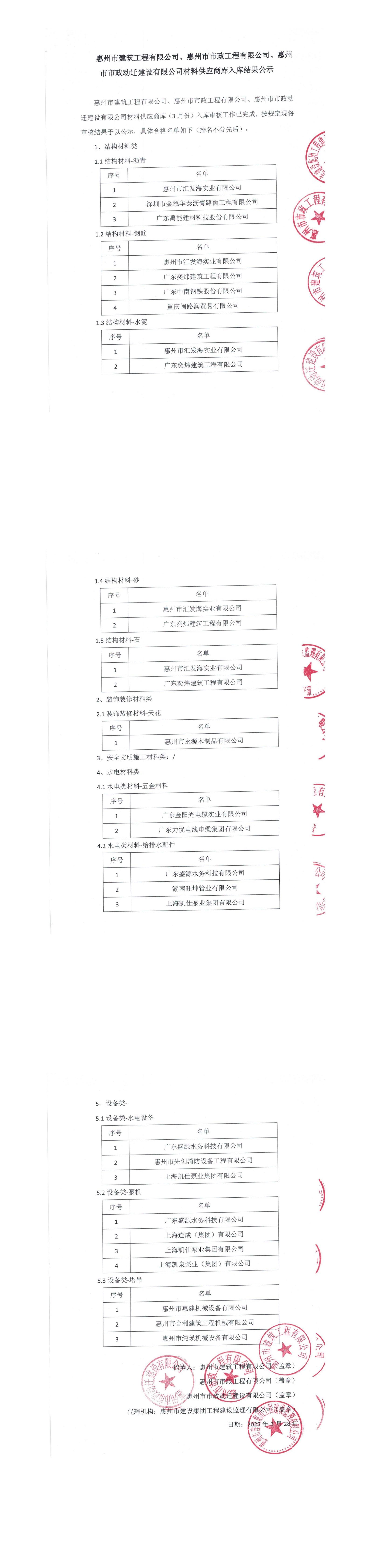 材料供應商庫入庫結果公示